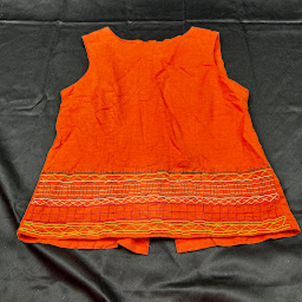 Women's Orange Embroidered Sleeveless Top